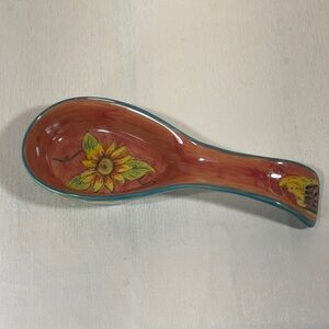 Maxcera Terra Rooster Hand Painted Spoon Rest 10 3/8”